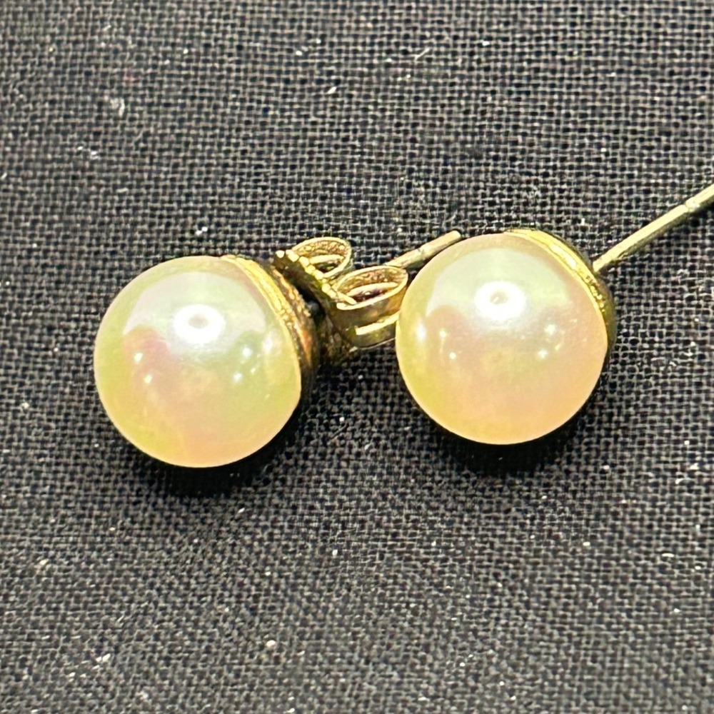 Gold Plated Sterling Silver 925 Fresh Water‎ Pearl Stud Earrings Womens Jewelry